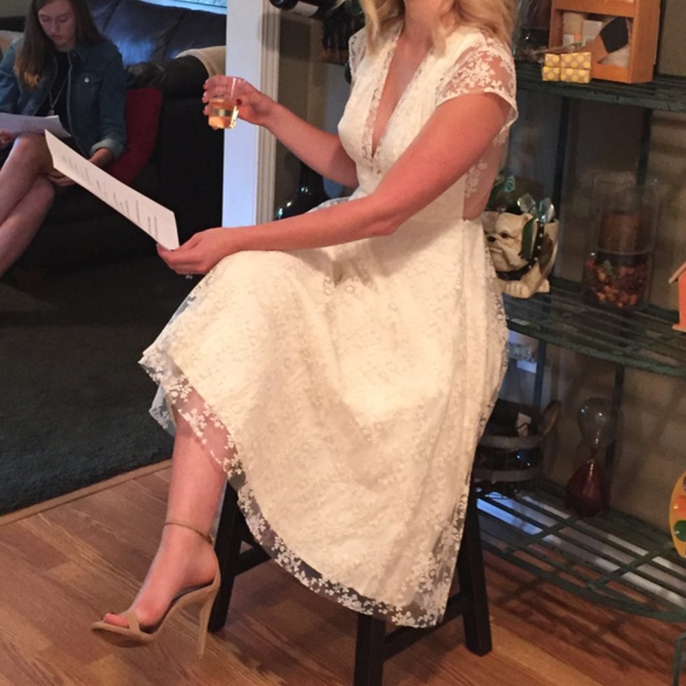 BHLDN Backless Lace Midi Dress in Cream